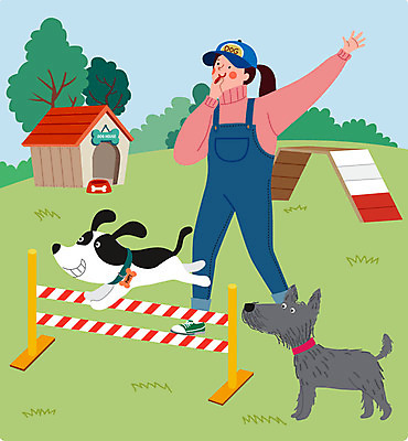 전신 여자 반려견 두마리 일러스트 한명 사람 반려동물 강아지 연습 반려 훈련자 여자한명만 애견훈련소 국내일러스트 AI파일 동물 1 2 개 여자만 파일형식 벡터 애견훈련