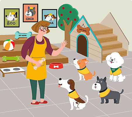 전신 여자 교육 반려견 여러마리 일러스트 한명 사람 반려동물 교사 강아지 연습 반려 훈련자 여자한명만 애견유치원 국내일러스트 AI파일 동물 직업 1 다수 개 여자만 파일형식 벡터