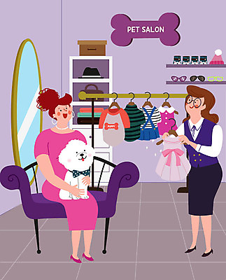 전신 한마리 여자 반려견 일러스트 사람 두명 반려동물 쇼핑 강아지 옷가게 강아지옷 반려 애견샵 여자만 국내일러스트 AI파일 동물 1 옷 상점 개 애견용품 파일형식 벡터