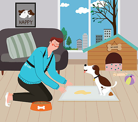 전신 한마리 남자 반려견 일러스트 한명 사람 반려동물 강아지 반려 용변 남자한명만 펫시터 국내일러스트 AI파일 동물 직업 1 개 남자만 파일형식 벡터