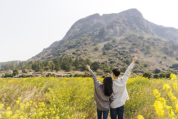 포토 JPG 주간 커플 여자 남자 행복 여행 데이트 사랑 상반신 20대 성인 야외 두명 뒷모습 30대 제주도 노란색 손들기 다정 봄 한국인 즐거움 유채 브이 산방산 유채밭 성인만 국내포토 자연요소 계절 꽃 감정 뷰포인트 컬러 컨셉 밭 관계 모션 산 한국 사람 동양인 손짓 청년 장년 파일형식
