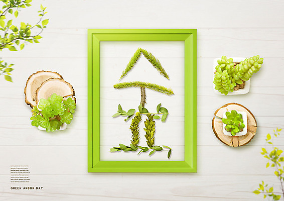 PSD 식물 편집이미지 화분 잎 프레임 액자틀 타이포그라피 사람없음 초록색 흰색 숲 식목일 다육식물 이미지편집 문자 기념일 컬러 액자 틀 파일형식