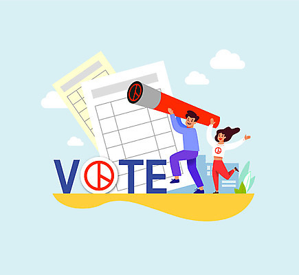 여자 남자 일러스트 성인 타이포그라피 두명 파란색 달리기 희망 투표 선거 투표용지 유권자 대통령선거 국내일러스트 AI파일 문자 감정 컬러 모션 사람 민주주의 파일형식 벡터