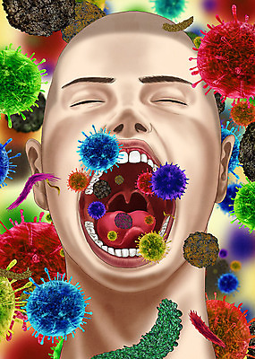 PSD 남자 얼굴 일러스트 해부 한명 입 바이러스 질병 사회이슈 감염 박테리아 폐렴 바이러스침투 인플루엔자 메르스 남자한명만 사스 코로나바이러스 국내일러스트 1 컨셉 의학 사람 신체부위 남자만 파일형식