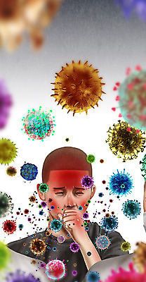 PSD 남자 일러스트 해부 한명 상반신 열 바이러스 질병 감기 사회이슈 감염 번짐 폐렴 기침 인플루엔자 메르스 남자한명만 사스 코로나바이러스 국내일러스트 1 컨셉 의학 사람 남자만 파일형식 효과
