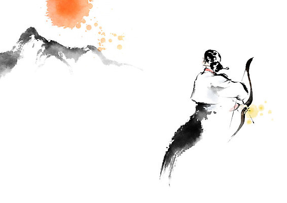 PSD 응시 여자 일러스트 캘리그라피 붓터치 화살 산 한명 들기 사람 성인 목표 결심 한복 활 번짐 여자한명만 국내일러스트 1 한국전통 시선 컨셉 모션 전통의상 여자만 파일형식 효과