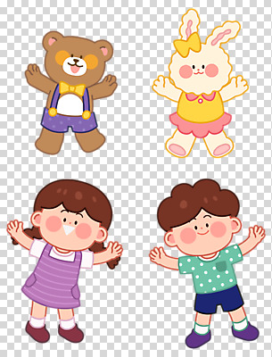 전신 편집 편집이미지 여자 어린이교육 교육 남자 어린이 곰 서기 미소 누끼 두명 유치원 토끼 PNG 반려 어린이만 편집소스 동물 포유류 모션 표정 사람 반려동물 파일형식