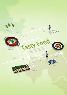 PSD 편집이미지 음식 지도 사람 성인 두명 초록색 쌈 비빔밥 약도 길찾기 맛집 생선찌개 이미지편집 한식 컬러 찌개 파일형식