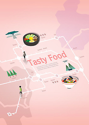 PSD 편집이미지 음식 분홍색 지도 사람 성인 두명 짬뽕 약도 남산 길찾기 맛집 돌솥비빔밥 이미지편집 컬러 서울 비빔밥 랜드마크 파일형식