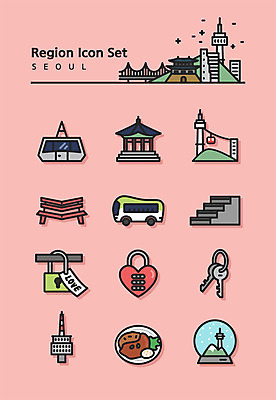 아이콘 분홍색 버스 서울 자물쇠 사랑 사람없음 세트 계단 돈가스 라인아이콘 남산 케이블카 남산타워 팔각정 2D아이콘 AI파일 감정 육상교통 컬러 대중교통 한국 커틀릿 정자_건축물 랜드마크 파일형식 벡터