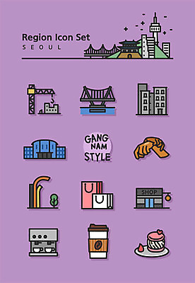 아이콘 커피 서울 공사 빌딩 사람없음 건물 쇼핑 세트 동상 보라색 커피메이커 라인아이콘 한강 마카롱 강남 압구정 2D아이콘 AI파일 건축물 음료 컬러 디저트 건설업 한국 조형물 기념물 랜드마크 커피용품 파일형식 벡터