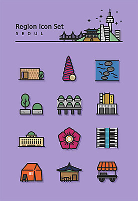 아이콘 서울 사람없음 건물 세트 상점 보라색 건반 미술관 라인아이콘 청계천 법원 징검다리 포장마차 2D아이콘 AI파일 건축물 컬러 한국 강 식당 다리_건축물 랜드마크 파일형식 벡터