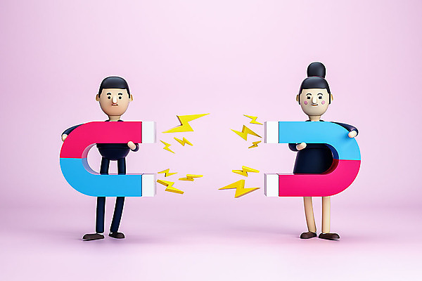 PSD 편집이미지 여자 남자 분홍색 백그라운드 비즈니스 3D캐릭터 성인 두명 3D소스 3D 비즈니스맨 비즈니스우먼 디지털합성 자석 성인만 편집소스 편집3D 캐릭터 컬러 사람 직장인 파일형식