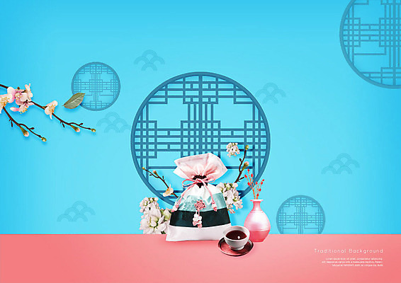 PSD 편집이미지 한국전통 전통 꽃 백그라운드 복주머니 사람없음 파란색 전통무늬 전통문양 꽃병 전통차 찻잔 이미지편집 식물 문양 컬러 무늬 잔 전통소품 한국 차_음료 파일형식