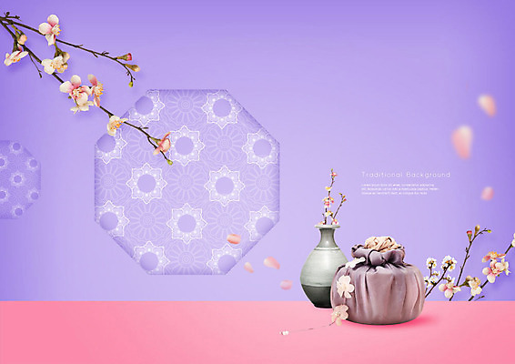 PSD 편집이미지 한국전통 전통 화분 백그라운드 사람없음 전통무늬 전통문양 보라색 보자기 도자기 보따리 꽃가지 이미지편집 문양 꽃 컬러 무늬 한국 나뭇가지 파일형식 천_직물