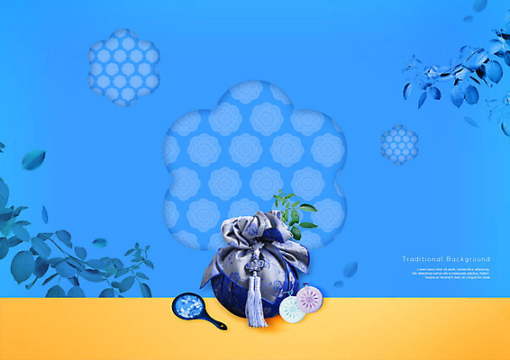 PSD 편집이미지 한국전통 전통 꽃 백그라운드 사람없음 파란색 전통무늬 전통문양 거울 보자기 보따리 손거울 조리개 이미지편집 식물 문양 컬러 무늬 한국 파일형식 천_직물