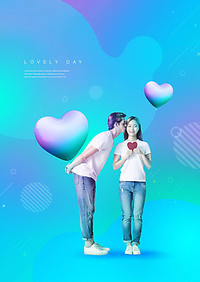 PSD 서양인 편집이미지 여자 남자 데이이벤트 키스 사랑 들기 사람 20대 성인 두명 30대 파란색 한국인 하트 하트풍선 성인만 국제커플 이미지편집 모양 외국인 커플 기념일 감정 컬러 모션 동양인 청년 장년 애정표현 풍선 파일형식