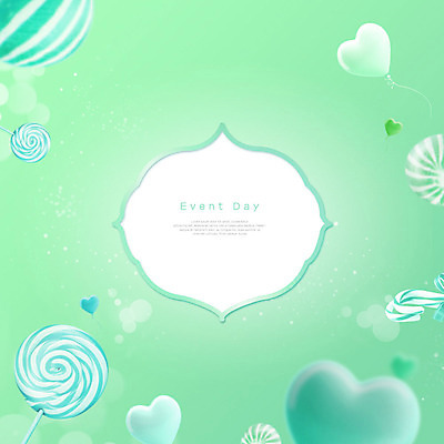 PSD 편집이미지 백그라운드 데이이벤트 프레임 막대사탕 이벤트 사람없음 하트풍선 민트색 이미지편집 기념일 컬러 사탕 하트 풍선 파일형식