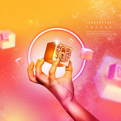 PSD 편집이미지 손 산업 백그라운드 미래 자물쇠 사람 신체부위 빨간색 노란색 사각형 잡기 혁명 미래산업 이미지편집 도형 컬러 컨셉 모션 파일형식