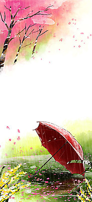 PSD 나무 꽃잎 분홍색 백그라운드 일러스트 우산 따뜻함 사람없음 빨간색 물 봄 벚꽃 풀 비 개나리 낙화 봄배경 국내일러스트 자연요소 식물 계절 꽃 컬러 날씨 파일형식