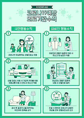 포스터 일러스트 병원 사람 여러명 초록색 환자 의료진 의사 바이러스 질병 사회이슈 예방 감염 호흡기질환 박테리아 폐렴 보건소 전염병 코로나바이러스 1339 국내일러스트 AI파일 직업 컬러 다수 컨셉 의학 전화번호 파일형식 벡터