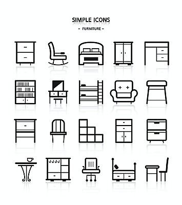 아이콘 가구 의자 식탁 탁자 책장 사람없음 소파 침대 장롱 책상 심플아이콘 서랍장 화장대 흔들의자 벽장 이층침대 2D아이콘 AI파일 생활용품 파일형식 벡터