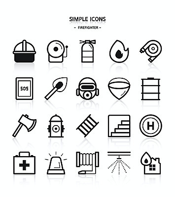 아이콘 사다리 불 병원 사람없음 구급상자 성냥 소방관 물통 심플아이콘 화재 도끼 호스 소화기 소화전 비상구 방독면 사이렌 스프링쿨러 신고 2D아이콘 AI파일 자연요소 의학 마스크 도구 의료용품 안전장비 구조원 소방 사건 파일형식 벡터