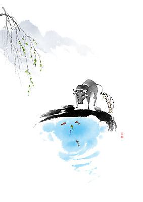 PSD 나무 한마리 응시 남자 어린이 잎 일러스트 캘리그라피 붓터치 휴식 산 뿔 한명 사람 소년 친구 나뭇가지 개울 소 번짐 사색 소년한명만 국내일러스트 식물 1 시선 컨셉 생각 포유류 관계 강 남자한명만 소년만 파일형식 효과