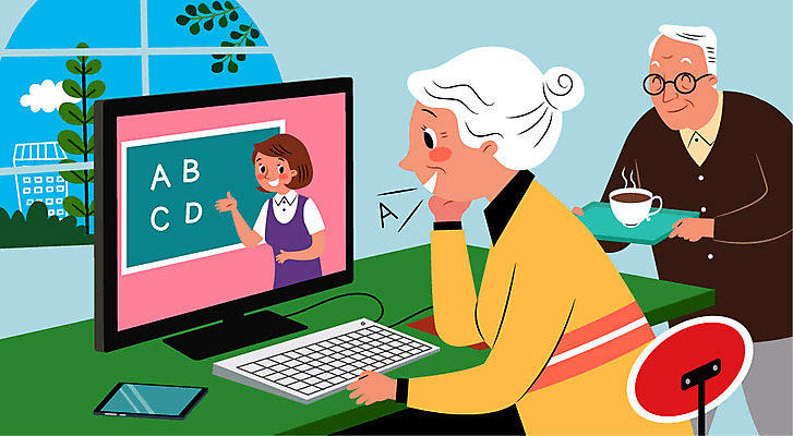 여자 할아버지 노년 남자 할머니 일러스트 사람 상반신 취미 두명 스마트폰 컴퓨터 노부부 키보드 책상 영어회화 온라인강의 외국어공부 노인만 노노족 사회적거리두기 랜선라이프 국내일러스트 AI파일 라이프스타일 부부 캠페인 가구 회화 성인 전자제품 핸드폰 스마트기기 학습 강의 신조어 성인만 파일형식 벡터 언택트