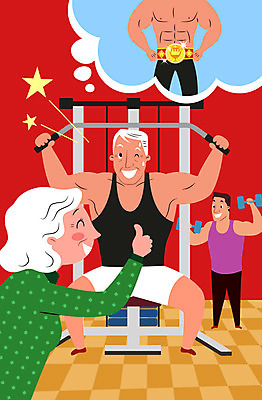 전신 여자 할아버지 노년 남자 할머니 말풍선 일러스트 사람 상반신 성인 취미 세명 운동 건강관리 운동기구 헬스 아령 헬스장 최고 챔피언벨트 노노족 국내일러스트 AI파일 라이프스타일 건강 관리 신조어 챔피언 파일형식 벡터