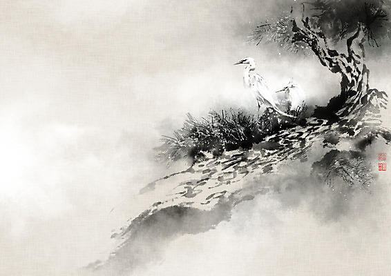 PSD 두마리 일러스트 캘리그라피 조류 붓터치 풍경 사람없음 안개 소나무 동양화 한지 번짐 솔잎 노송 노송도 국내일러스트 나무 동물 종이 잎 2 날씨 미술 그림 파일형식 효과