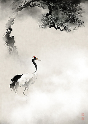 PSD 한마리 일러스트 캘리그라피 조류 붓터치 사람없음 도장 학 안개 소나무 동양화 한지 번짐 솔잎 낙관 노송 노송도 국내일러스트 나무 동물 1 종이 잎 날씨 미술 그림 파일형식 효과