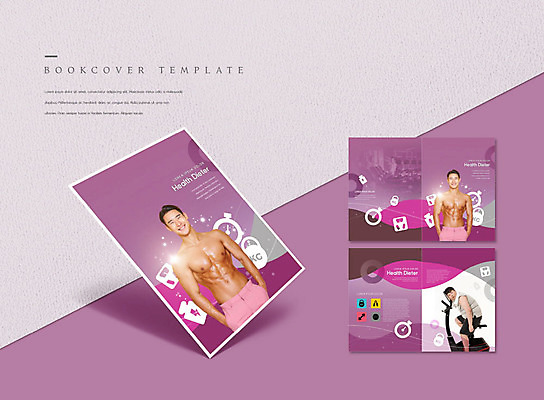 PSD 템플릿 표지디자인 북디자인 출판디자인 표지 남자 ZIP 내지 리플렛 분홍색 다이어트 북커버 건강 웃음 사람 팜플렛 상반신 20대 성인 세명 운동 헬스 헬스장 한국인 런닝머신 성인남자만 이미지템플릿 컬러 표정 동양인 청년 운동기구 남자만 성인만 파일형식