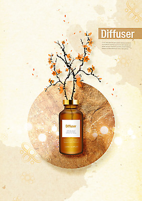 PSD 편집이미지 꽃 유리병 사람없음 갈색 향수 대리석 디퓨저 이미지편집 식물 컬러 재료 병_용기 화장품 파일형식