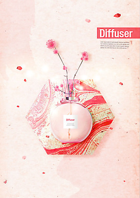 PSD 편집이미지 꽃 분홍색 유리병 사람없음 향수 대리석 디퓨저 이미지편집 식물 컬러 재료 병_용기 화장품 파일형식