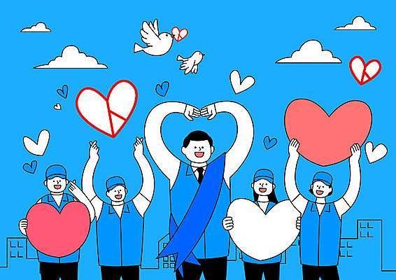 여자 남자 일러스트 응원 들기 사람 여러명 상반신 성인 건물 파란색 하트 선거 비둘기 공정 선거활동 손하트 공정선거 선거홍보 후보 대통령선거 국내일러스트 AI파일 모양 건축물 컬러 다수 모션 조류 손짓 민주주의 파일형식 벡터