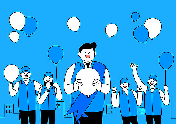 여자 남자 일러스트 들기 사람 여러명 상반신 성인 건물 파란색 선거 풍선 공정 선거활동 공정선거 선거홍보 후보 대통령선거 국내일러스트 AI파일 건축물 컬러 다수 모션 민주주의 파일형식 벡터