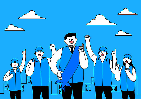 여자 남자 일러스트 사람 여러명 상반신 성인 건물 파란색 표현 선거 약속 공정 선거활동 공정선거 선거홍보 후보 대통령선거 국내일러스트 AI파일 건축물 컬러 다수 민주주의 파일형식 벡터