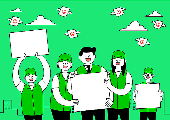 여자 남자 일러스트 응원 들기 사람 여러명 상반신 성인 건물 초록색 팻말 선거 투표용지 공정 선거활동 공정선거 선거홍보 후보 대통령선거 국내일러스트 AI파일 건축물 컬러 다수 모션 프레임 투표 민주주의 파일형식 벡터