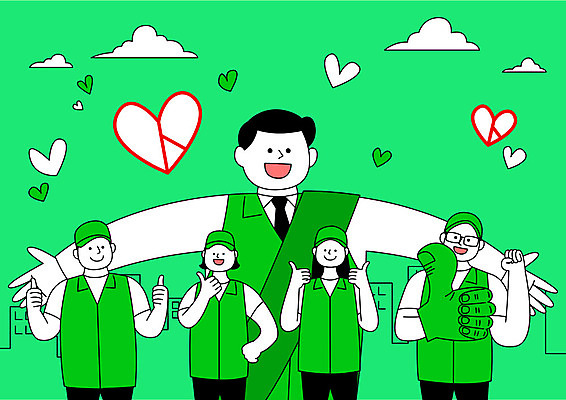 여자 남자 일러스트 응원 포옹 사람 여러명 상반신 성인 건물 초록색 엄지손가락 최고 선거 공정 선거활동 공정선거 선거홍보 후보 대통령선거 국내일러스트 AI파일 건축물 컬러 다수 손가락 안기 민주주의 파일형식 벡터