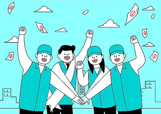 여자 남자 하늘색 일러스트 사람 여러명 상반신 성인 건물 파이팅 선거 투표용지 손모으기 공정 선거활동 공정선거 선거홍보 후보 대통령선거 국내일러스트 AI파일 건축물 다수 모션 손짓 파란색 투표 민주주의 파일형식 벡터