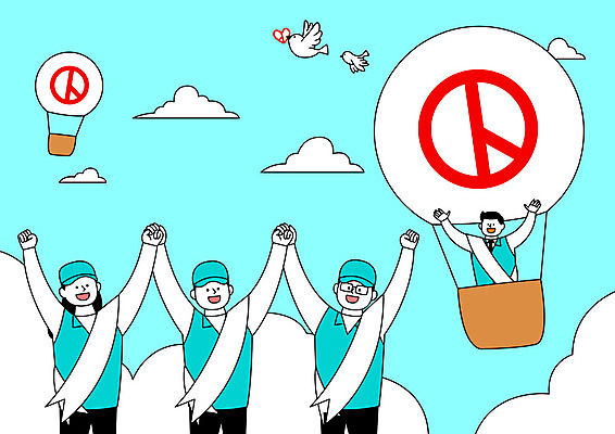 여자 남자 하늘색 일러스트 응원 사람 여러명 상반신 성인 손잡기 열기구 비행 선거 비둘기 공정 선거활동 공정선거 선거홍보 후보 대통령선거 국내일러스트 AI파일 다수 항공교통 모션 조류 파란색 민주주의 파일형식 벡터