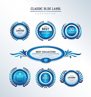 도형 날개 일러스트 프레임 사람없음 세트 라벨 원형 고급 월계수 클래식블루 국내일러스트 AI파일 컨셉 파란색 파일형식 벡터 트랜드컬러