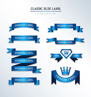 도형 리본 일러스트 왕관 프레임 사람없음 세트 라벨 고급 클래식블루 국내일러스트 AI파일 컨셉 파란색 파일형식 벡터 트랜드컬러