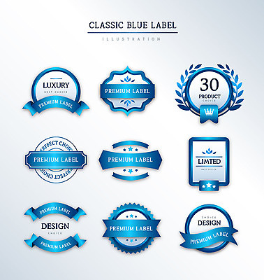 도형 리본 일러스트 프레임 사람없음 세트 라벨 원형 고급 다각형 월계수 클래식블루 국내일러스트 AI파일 컨셉 파란색 파일형식 벡터 트랜드컬러