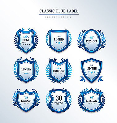 도형 일러스트 프레임 사람없음 세트 라벨 고급 방패 월계수 클래식블루 국내일러스트 AI파일 컨셉 파란색 파일형식 벡터 트랜드컬러