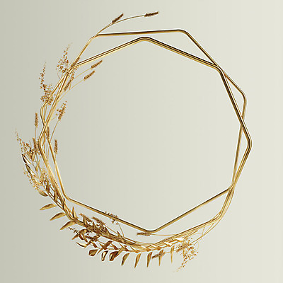 PSD 식물 편집이미지 꽃 백그라운드 잎 나뭇잎 프레임 사람없음 3D 금속 금색 벼 황금 금박 팔각형 이미지편집 편집3D 도형 컬러 재질 곡류 디지털합성 파일형식