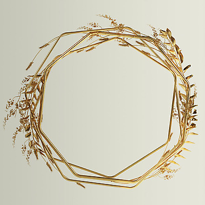 PSD 식물 편집이미지 꽃 백그라운드 잎 나뭇잎 프레임 사람없음 3D 금속 금색 벼 황금 겹침 금박 팔각형 이미지편집 편집3D 도형 컬러 재질 곡류 디지털합성 파일형식