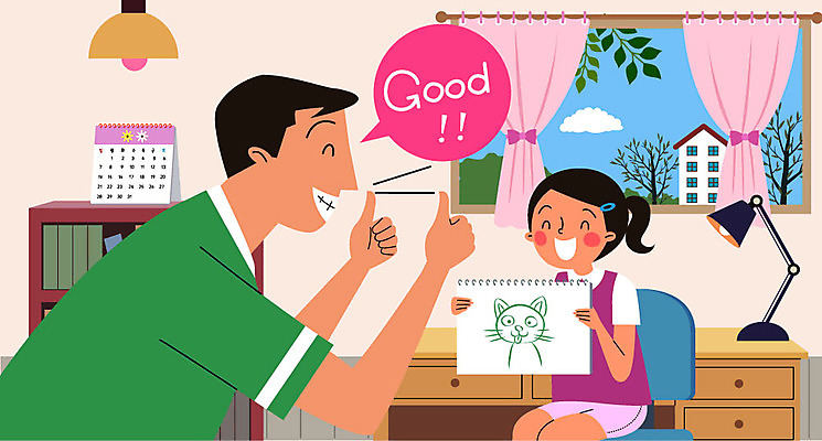 여자 남자 딸 어린이 말풍선 의자 일러스트 가족 상반신 성인 두명 달력 자녀 스탠드 최고 아빠 책상 스케치북 그림 칭찬 부녀 국내일러스트 AI파일 가구 관계 학용품 조명 사람 파일형식 벡터