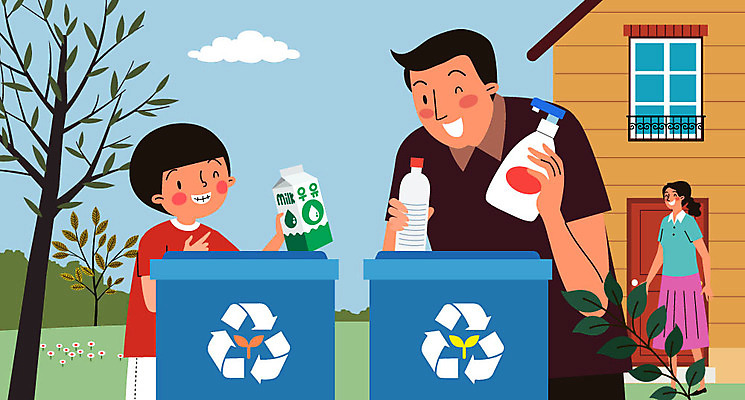 전신 여자 남자 아들 어린이 일러스트 가족 들기 상반신 성인 세명 재활용 자녀 아빠 플라스틱 분리수거 페트병 분리수거함 재활용표시 국내일러스트 우유갑 AI파일 관계 모션 재질 표시 사람 우유 친환경 수거함 병_담는 파일형식 벡터